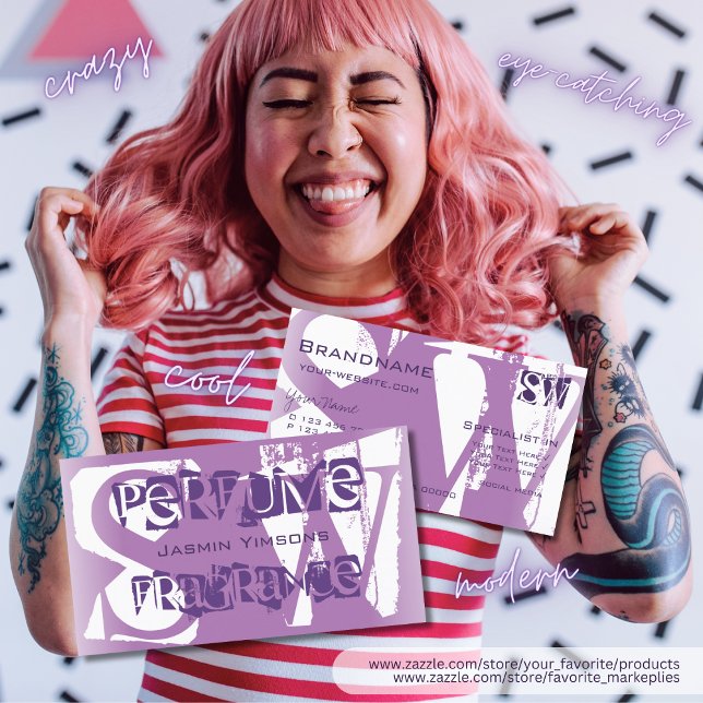 Tarjeta De Visita Moda moderna Lilac púrpura y blanca con iniciales (Subido por el creador)