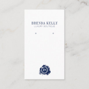 Tarjeta De Visita Moda moderna Navy Monograma y Tarifas de código QR