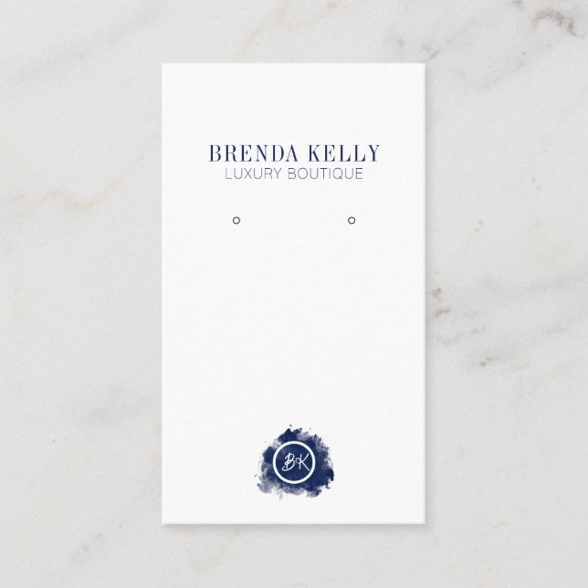 Tarjeta De Visita Moda moderna Navy Monograma y Tarifas de código QR (Anverso)