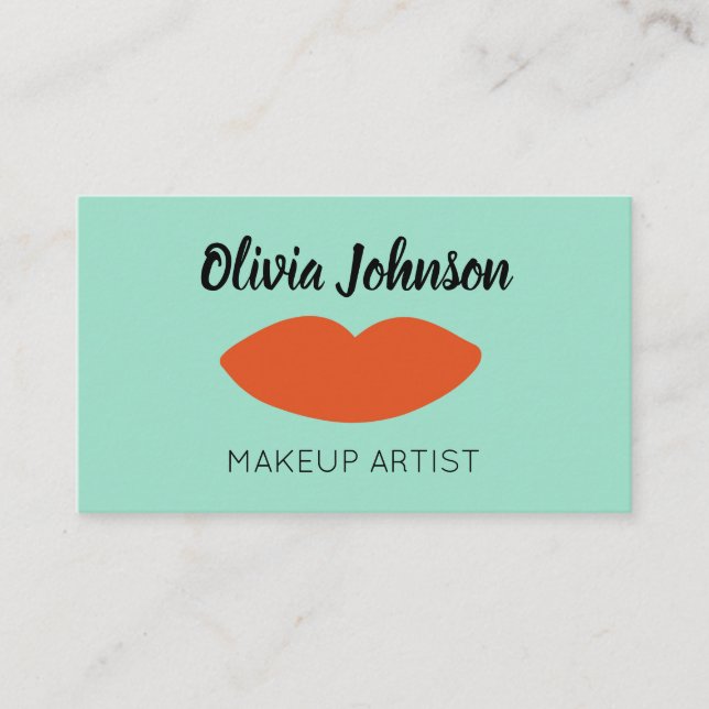 Tarjeta De Visita Moda moderna Red Lips Beautician Mint Mínimo (Anverso)