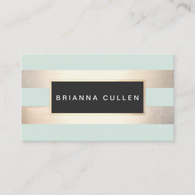 Tarjeta De Visita Moda moderna Relieve metalizado dorado FAUX a raya (Anverso)