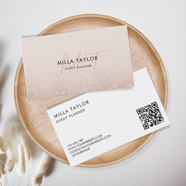 Tarjeta De Visita Moda moderna Rubor Monograma rosa Código QR femeni (Subido por el creador)