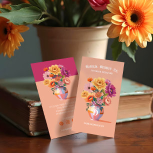 Tarjeta De Visita Moda Moderna Vasa Retro y Florales Negrita