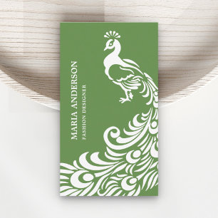 Tarjeta De Visita Moda moderna y elegante Peacock verde y blanco