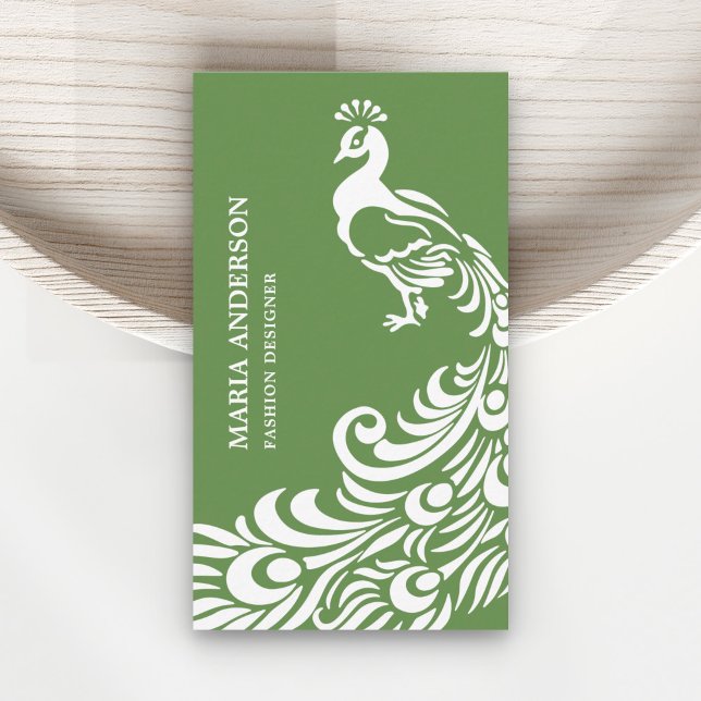 Tarjeta De Visita Moda moderna y elegante Peacock verde y blanco (Subido por el creador)