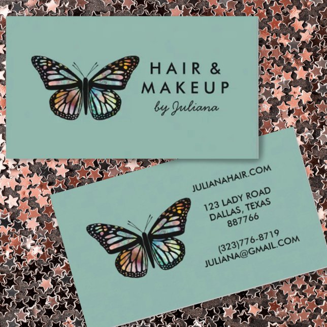 Tarjeta De Visita Moda Monarca Mariposa Elegante acuarela Verde (Subido por el creador)
