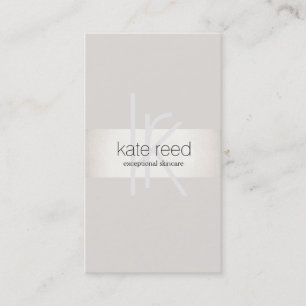 Tarjeta De Visita Moda Monograma moderno Beige FAUX banda de plata