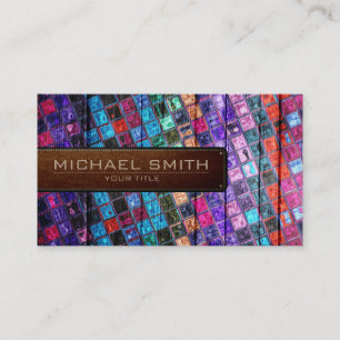 Tarjeta De Visita Moda Mosaica De Madera Elegante De Cuero #12