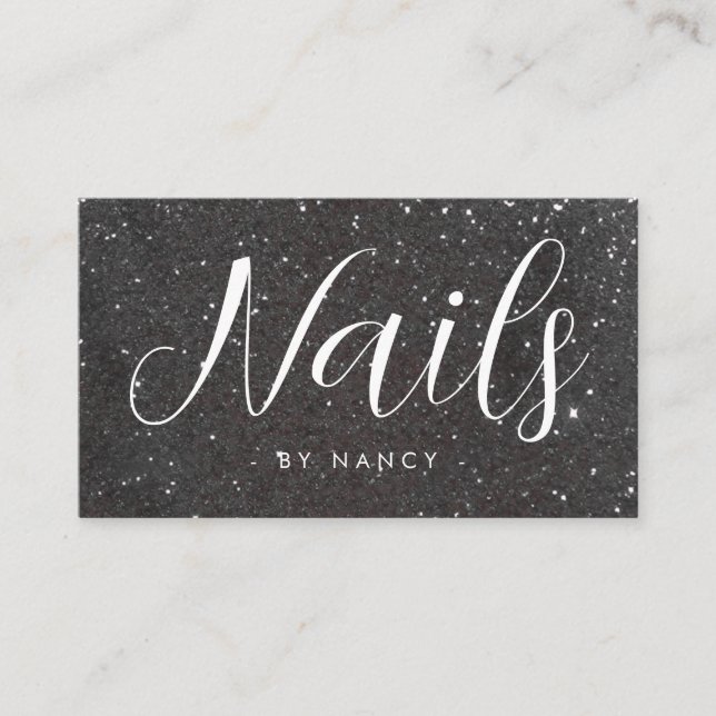 Tarjeta De Visita Moda Nails Typography Purpurina negro (Anverso)