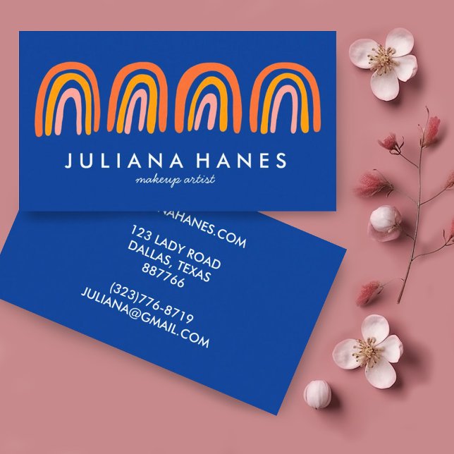 Tarjeta De Visita Moda Naranja rosa simple arcos azules (Pink rainbows on a deep blue background on these custom business cards)
