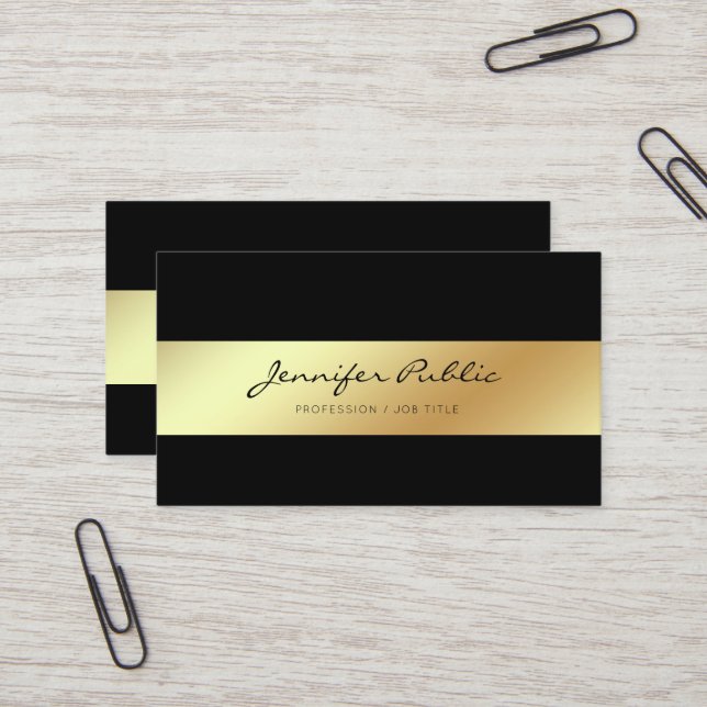 Tarjeta De Visita Moda negra elegante moderna profesional del oro (Anverso/Reverso In Situ)