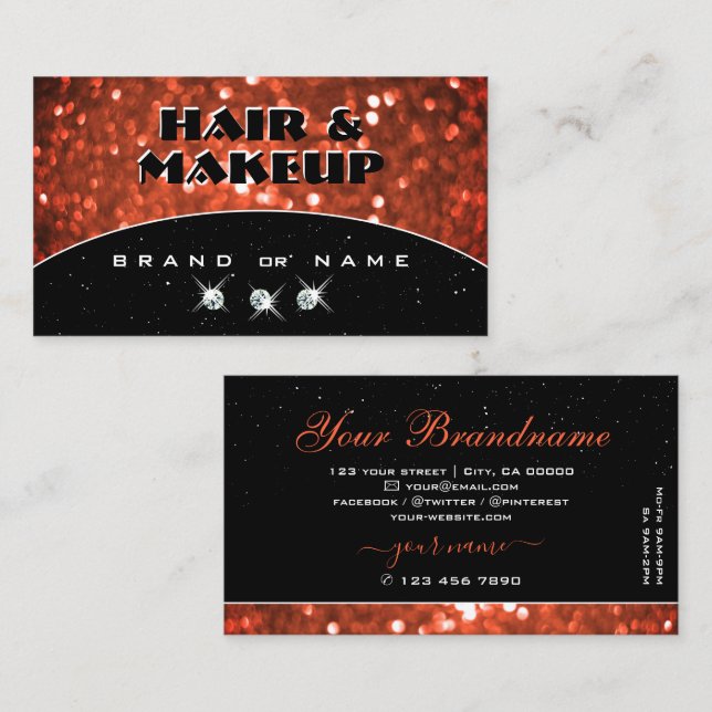 Tarjeta De Visita Moda Negro Shimmery Salmon Naranja Sparkle Purpuri (Anverso / Reverso)