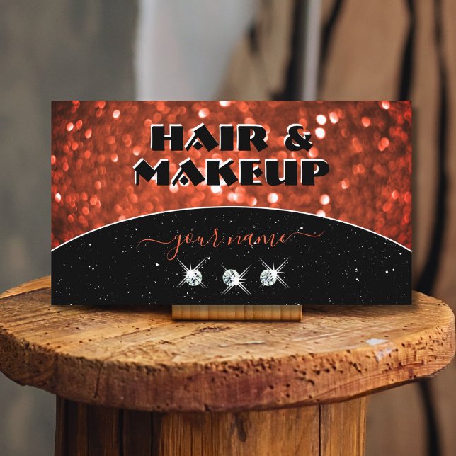 Tarjeta De Visita Moda Negro Vermilion Purpurina de espuma roja glam (Subido por el creador)