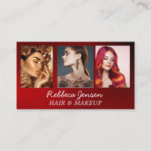 Tarjeta De Visita Moda Negro y Rojo 3 fotos Belleza del código Qr