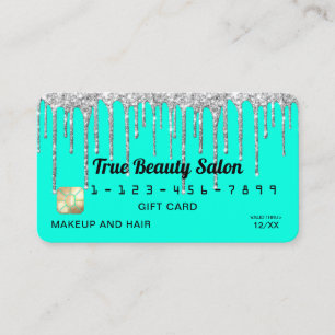 Tarjeta De Visita Moda Neon Aqua Silver Purpurina Drift Gift