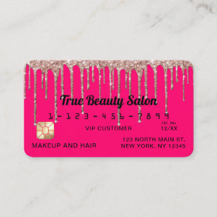 Tarjeta De Visita Moda Neon Pink Rose Gold Purpurinas Driss Crédito
