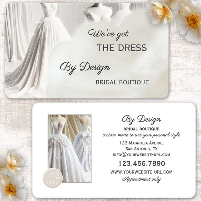 Tarjeta De Visita Moda original Boutique (Bridal boutique business card featuring an elegant design with wedding dresses)