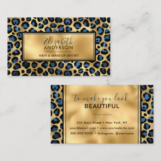 Tarjeta De Visita Moda Oro Leopardo Azul Impresión Moda Moderna