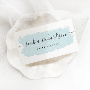 Tarjeta De Visita Moda Pastel Brush Stroke   Azul claro sobre blanco