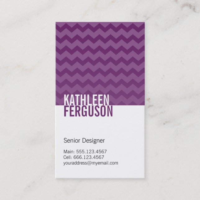 Tarjeta De Visita Moda patrón de chevron profundo morado dos tonos e (Anverso)
