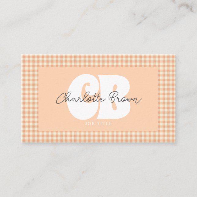 Tarjeta De Visita Moda Peach Gingham Groovy (Anverso)