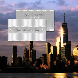 Tarjeta De Visita Moda Plata Gris Gris Esparkling Diamantes Elegante