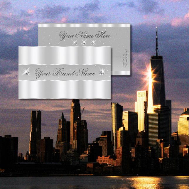 Tarjeta De Visita Moda Plata Gris Gris Esparkling Diamantes Elegante (Subido por el creador)