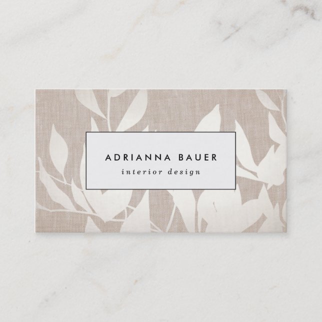 Tarjeta De Visita Moda Plata moderna deja a la naturaleza Tan Linen  (Anverso)