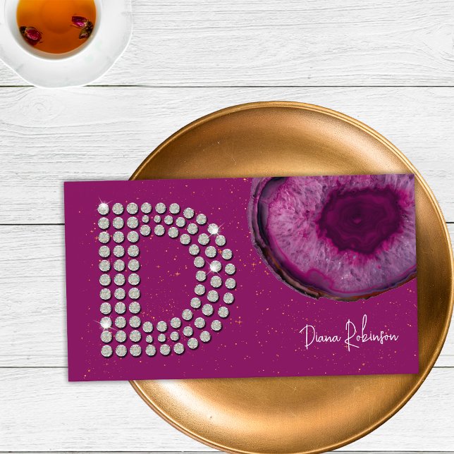 Tarjeta De Visita Moda Plomo de diamante Agate Letra inicial D Monog (Front)