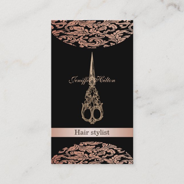 Tarjeta De Visita Moda profesional elegante tijeras adamascadas de l (Anverso)