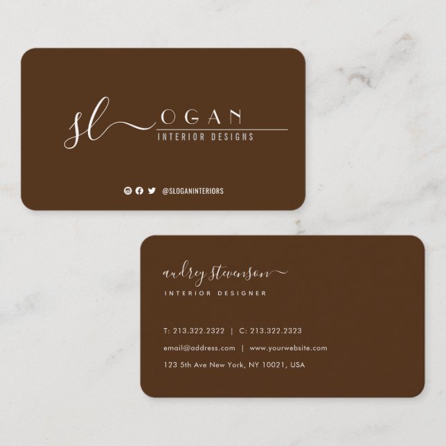 Tarjeta De Visita Moda profesional Firma Marrón (Anverso / Reverso)