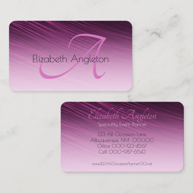 Tarjeta De Visita Moda Profesional Monograma Púrpura Ombre Streaks (Anverso / Reverso)