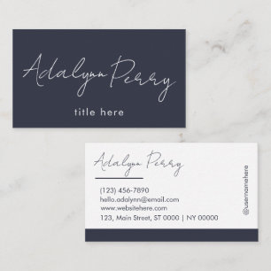 Tarjeta De Visita Moda profesional Negrita Navy Elegante Blanco Limp