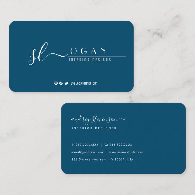 Tarjeta De Visita Moda profesional Océano azul (Anverso / Reverso)