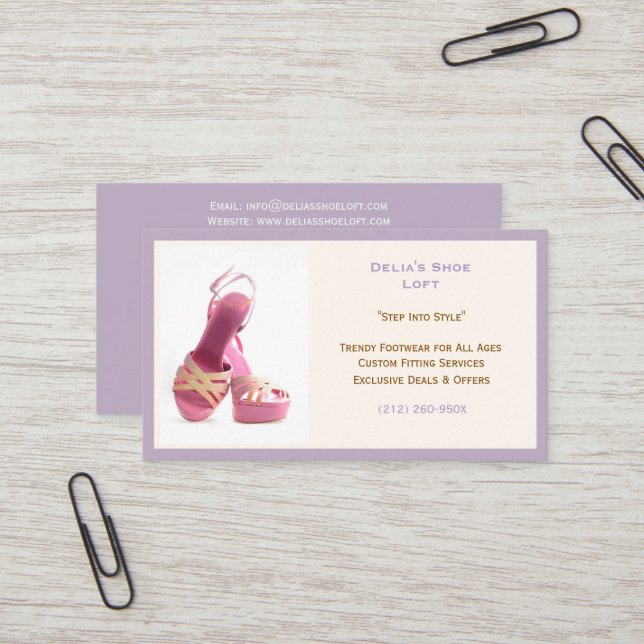 Tarjeta De Visita Moda púrpura de las mujeres zapatos tacones altos  (Anverso/Reverso In Situ)