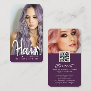 Tarjeta De Visita Moda púrpura moderna Hair Elegante foto de código 