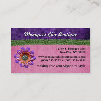 Tarjeta De Visita Moda Púrpura Rosa Elegante Flor Decoración Artesan