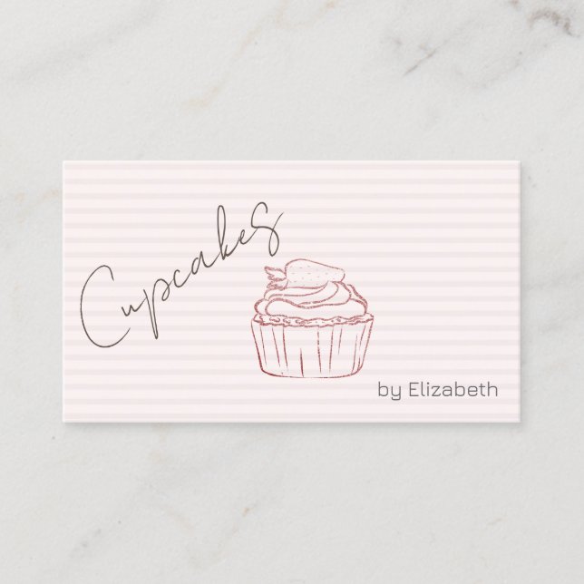 Tarjeta De Visita Moda Purpurina Cupcake Strawberry Striped (Anverso)