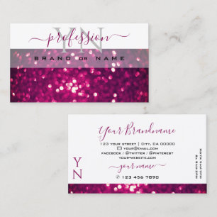 Tarjeta De Visita Moda Purpurina espumoso morado rosado blanco Monog
