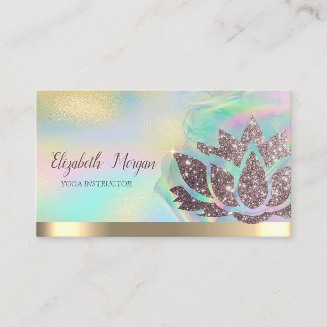 Tarjeta De Visita Moda Purpurina Lotus Holographic Ink Yoga (Anverso)