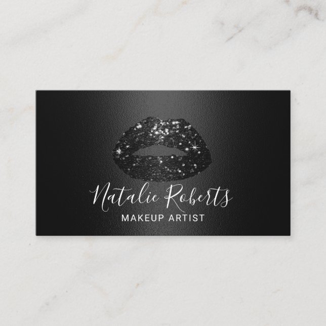 Tarjeta De Visita Moda Purpurina negro levanta salón de belleza de a (Anverso)