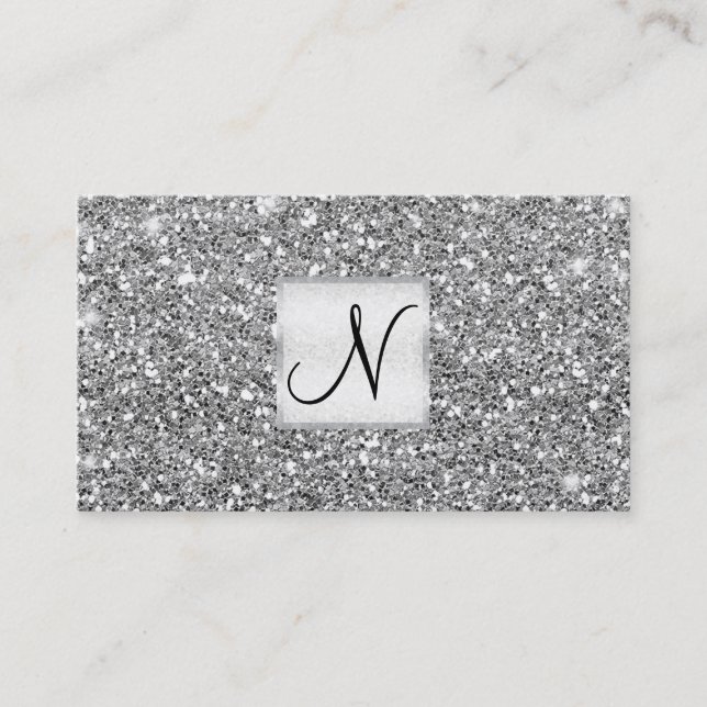 Tarjeta De Visita Moda Purpurina plateado Glam Glitzy Salon Spa (Anverso)