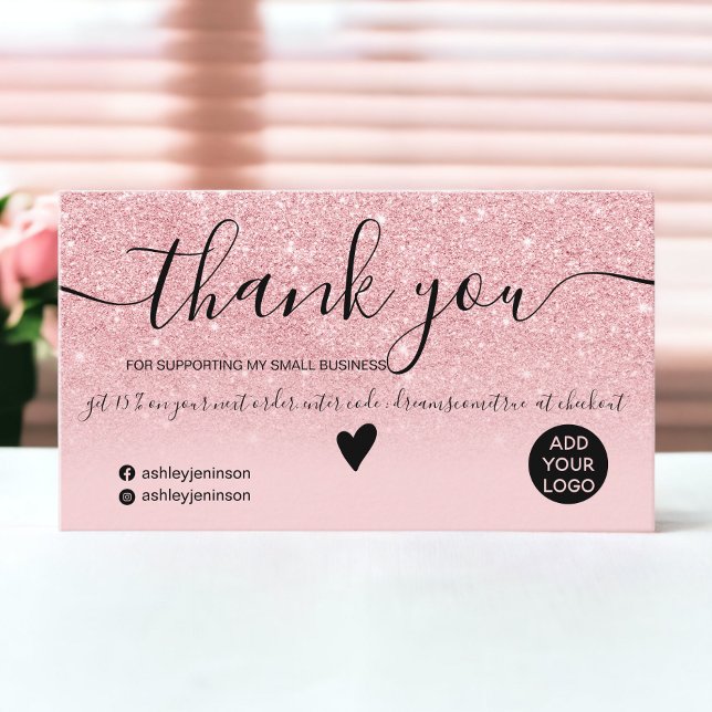 Tarjeta De Visita Moda purpurina rosa lúgubre oscuro orden gracias (Chic pink glitter ombre sparkles order thank you business card)