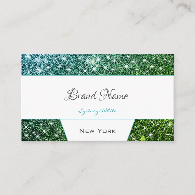 Tarjeta De Visita Moda Purpurina Verde azulada estrena medios social (Anverso)