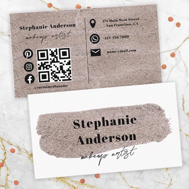 Tarjeta De Visita Moda Purpurinoso metálico Artista de maquillaje de (Subido por el creador)