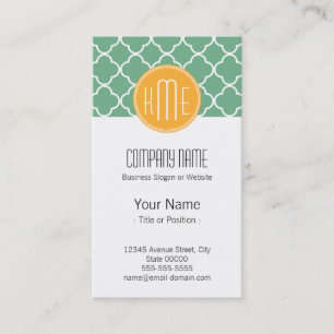 Tarjeta De Visita Moda Quatrefoil verde Verde azulado con monograma