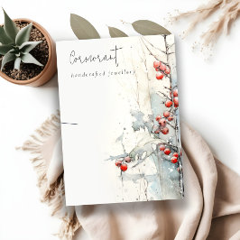 Tarjeta De Visita Moda Red Nieve Invierno Berries Necklace Holder