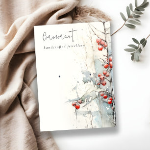 Tarjeta De Visita Moda Red Snow Winter Berries Earring Stud Holder