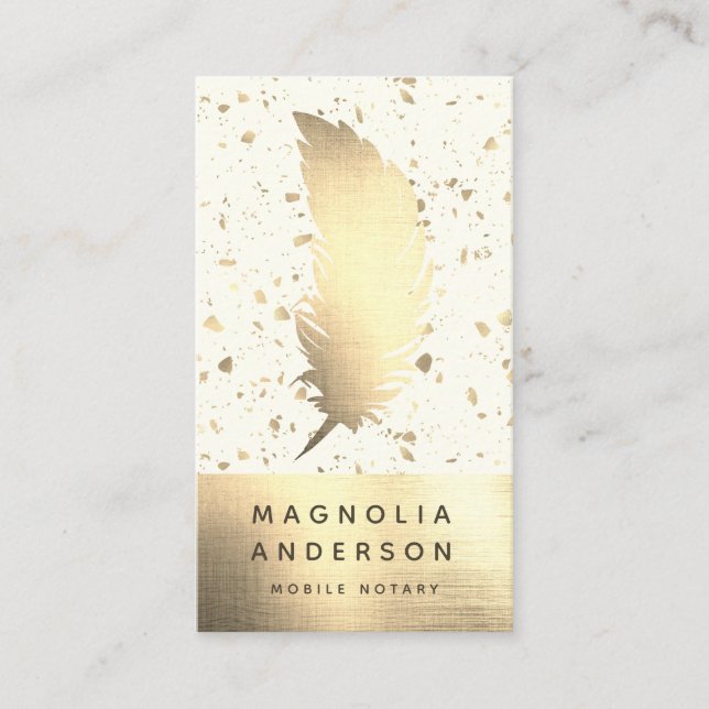 Tarjeta De Visita Moda Relieve metalizado dorado notario móvil Quill (Anverso)