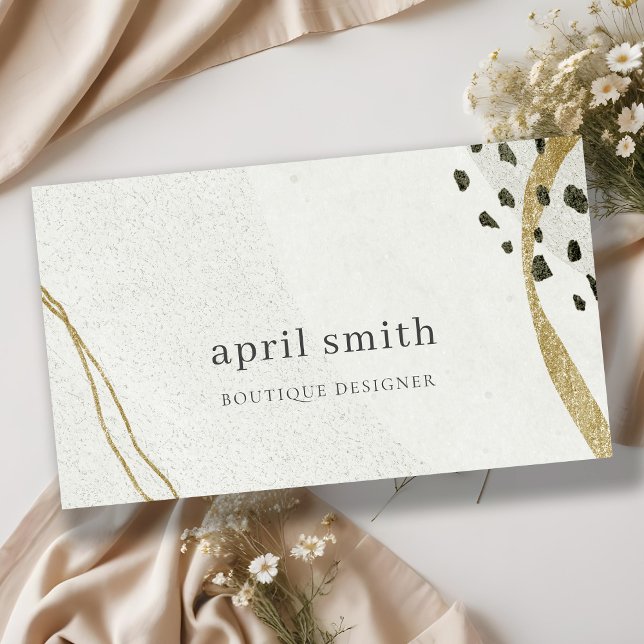 Tarjeta De Visita Moda Resumen Marfil Oro Textura de Piedra Gris Neg (Subido por el creador)